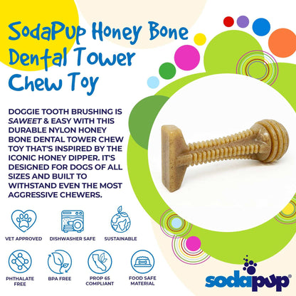 Honey Bone Dental Tower durable nylon dog chew toy shaped like honey dipper for aggressive chewers
