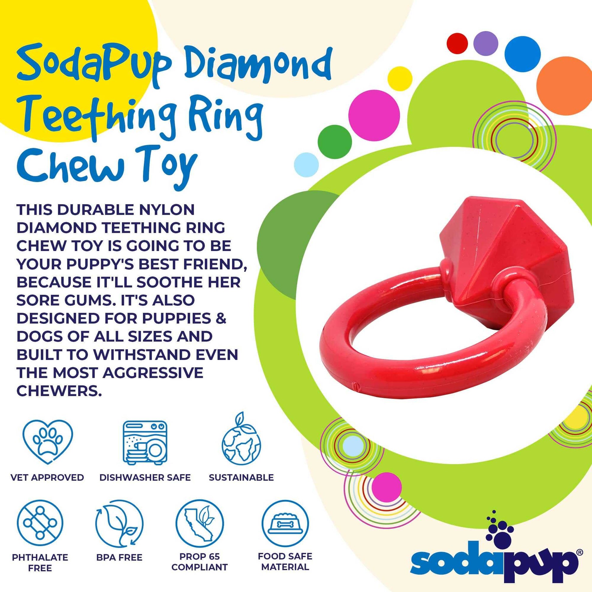 Red SodaPup Diamond Ring Nylon Teething Ring chew toy for puppies durable and safe