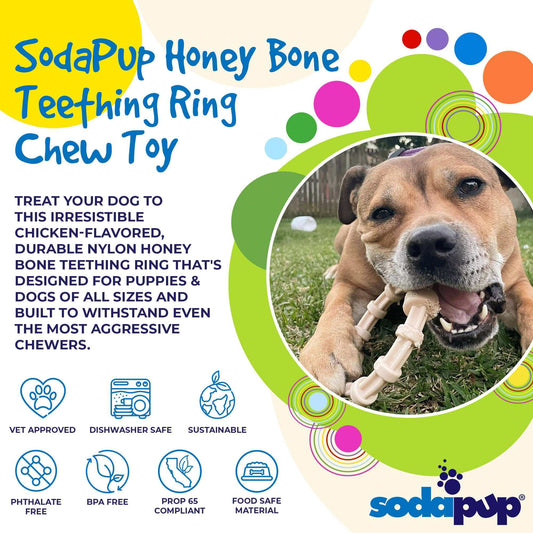 Chicken flavored teething ring chew toy for puppies and aggressive chewers by SodaPup