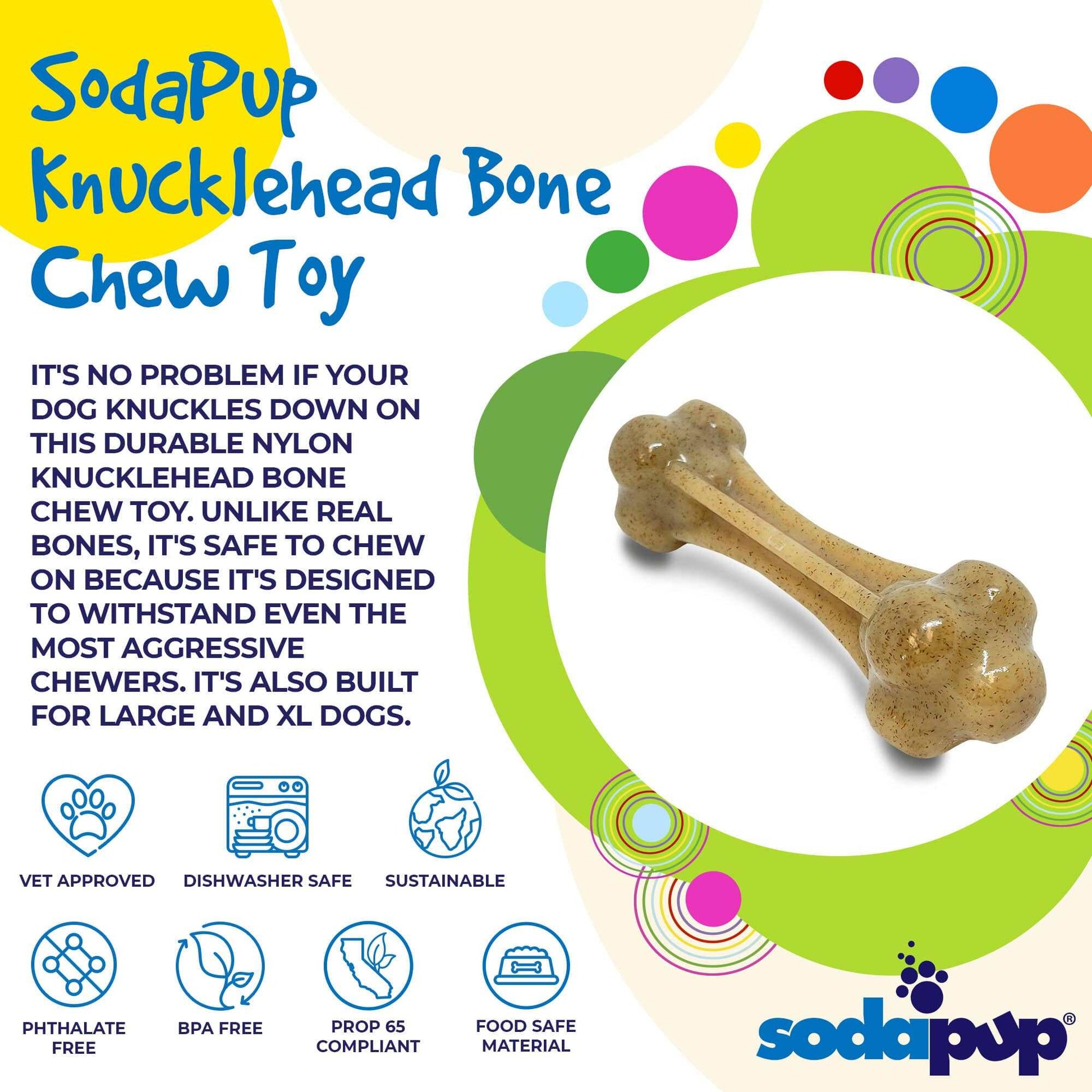 Knuckle Bone Ultra Durable Nylon Dog Chew Toy for aggressive chewers, safe for large dogs, vet approved and dishwasher safe.