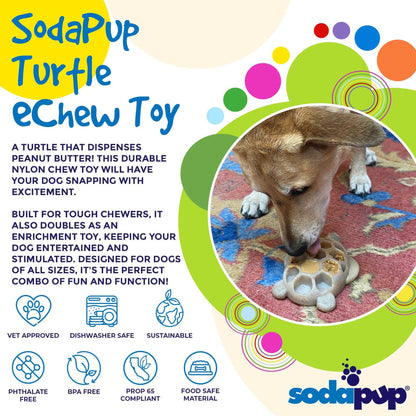 Turtle-shaped ultra-durable nylon chew toy for power chewers with treat-dispensing grooves by SodaPup