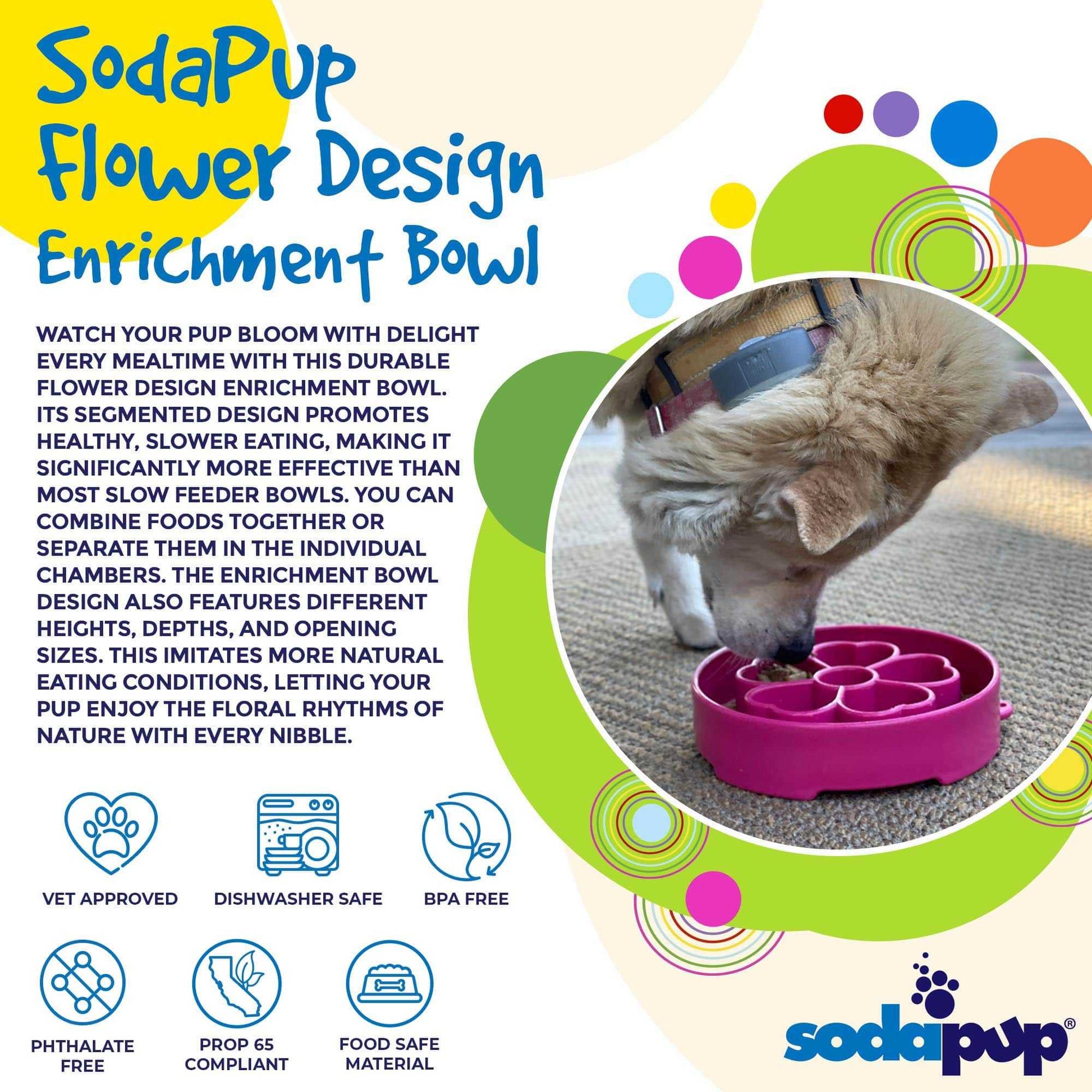 Pink Flower eBowl Deep Slow Feeder Dog Bowl promoting healthy, slow eating and enrichment for dogs