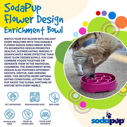 Pink Flower eBowl Deep Slow Feeder Dog Bowl promoting healthy, slow eating and enrichment for dogs