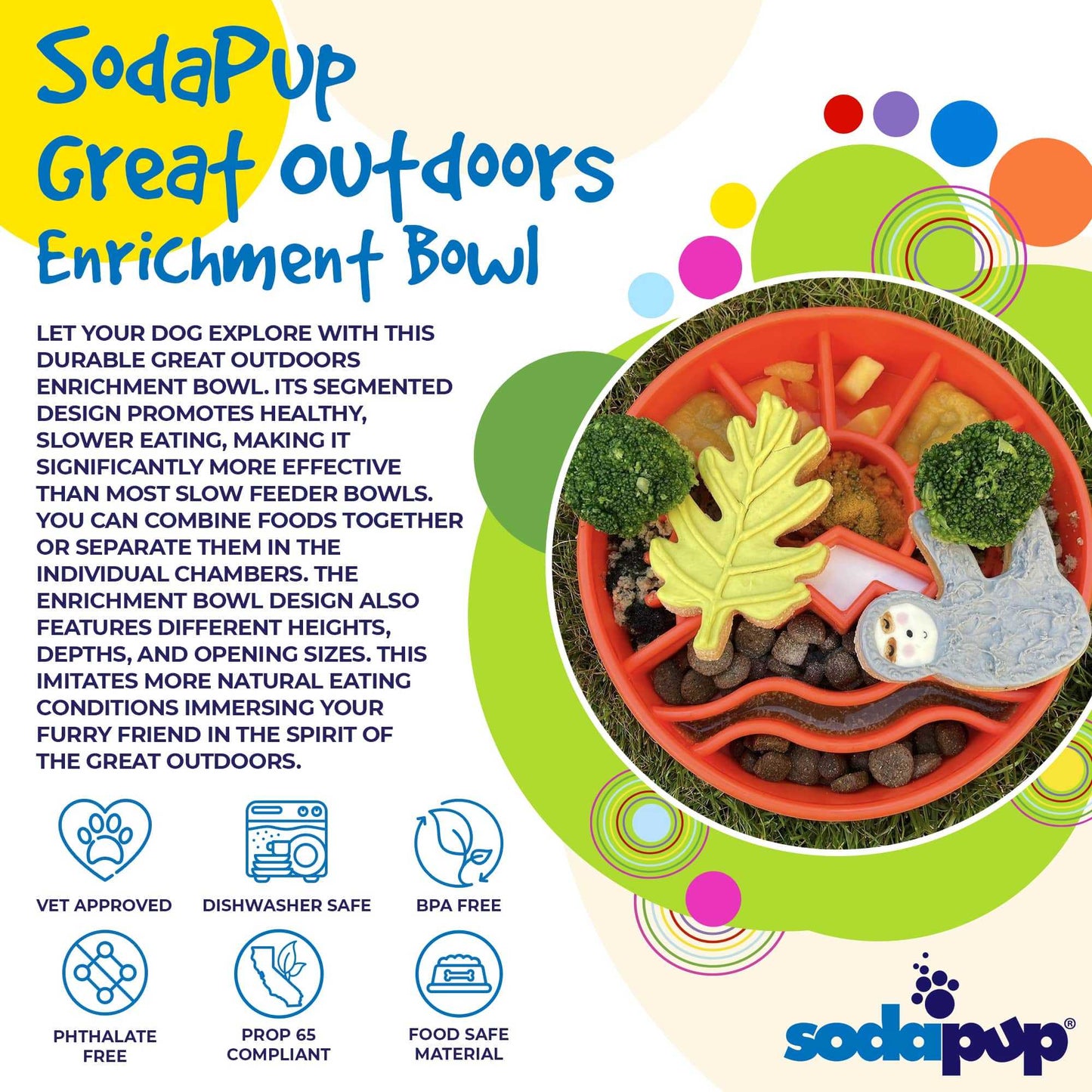 SodaPup Great Outdoors slow feeder dog bowl with outdoor-themed raised ridges for healthy, slow eating and mental enrichment