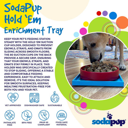 SodaPup Hold 'em suction cup holder securing dog bowl on smooth floor for stable feeding