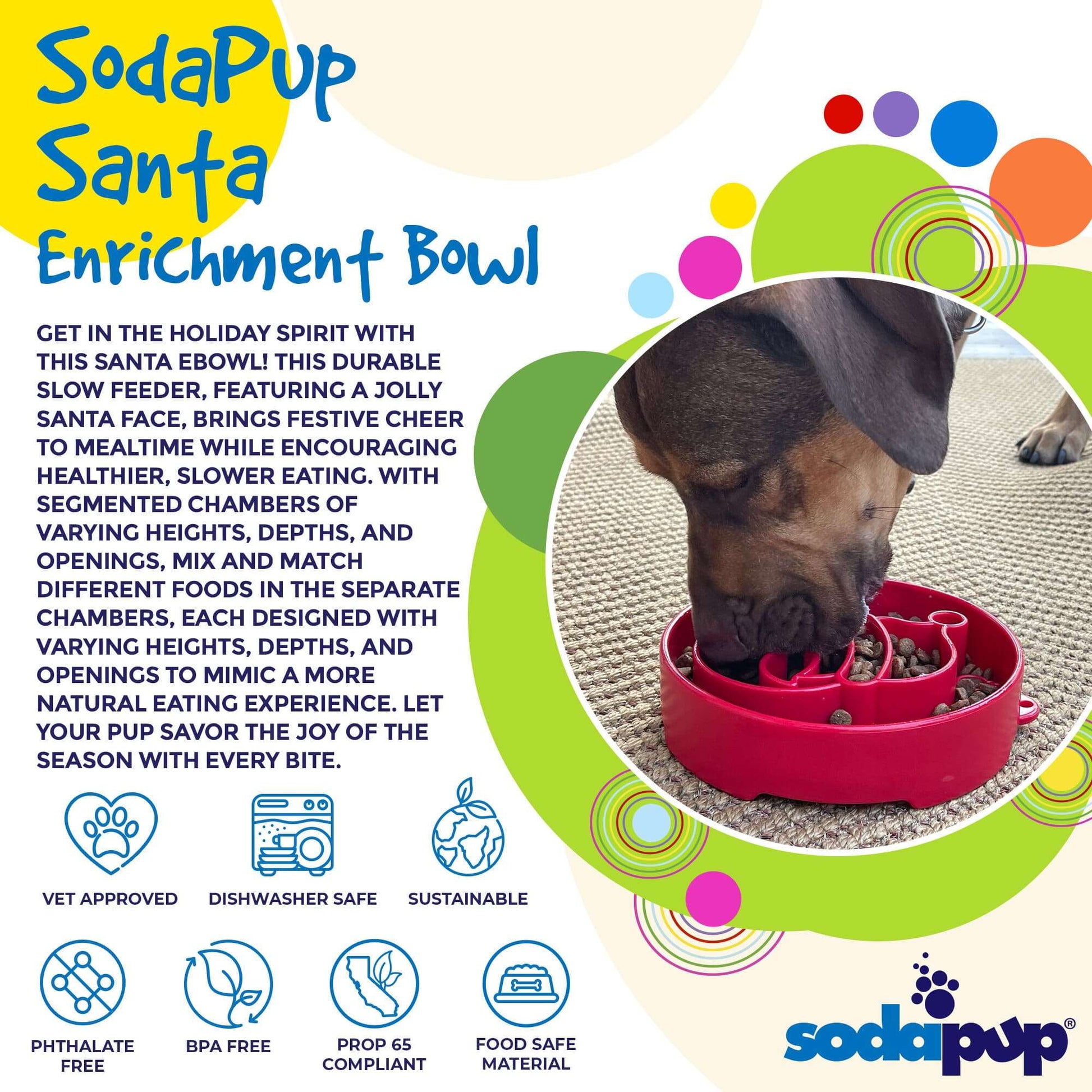 Santa Christmas eBowl slow feeder dog bowl with festive Santa face design for healthy, slower eating and enrichment