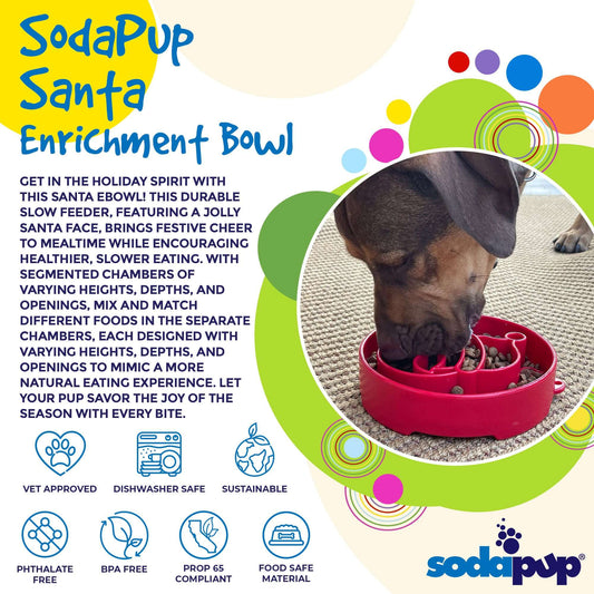 Santa Christmas eBowl slow feeder dog bowl with festive Santa face design for healthy, slower eating and enrichment