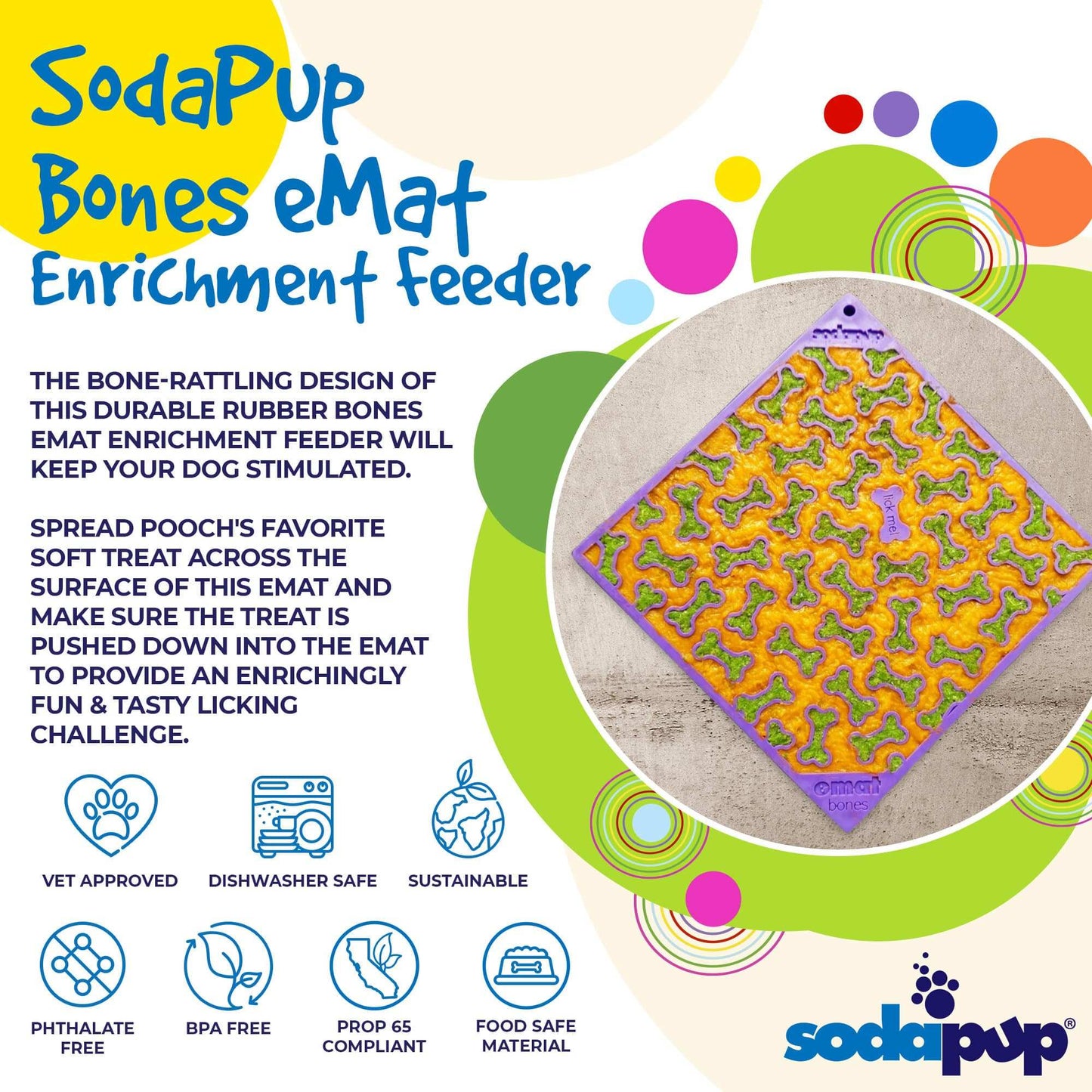 Purple Bones eMat dog lick mat with textured bone design for anxiety relief and enrichment
