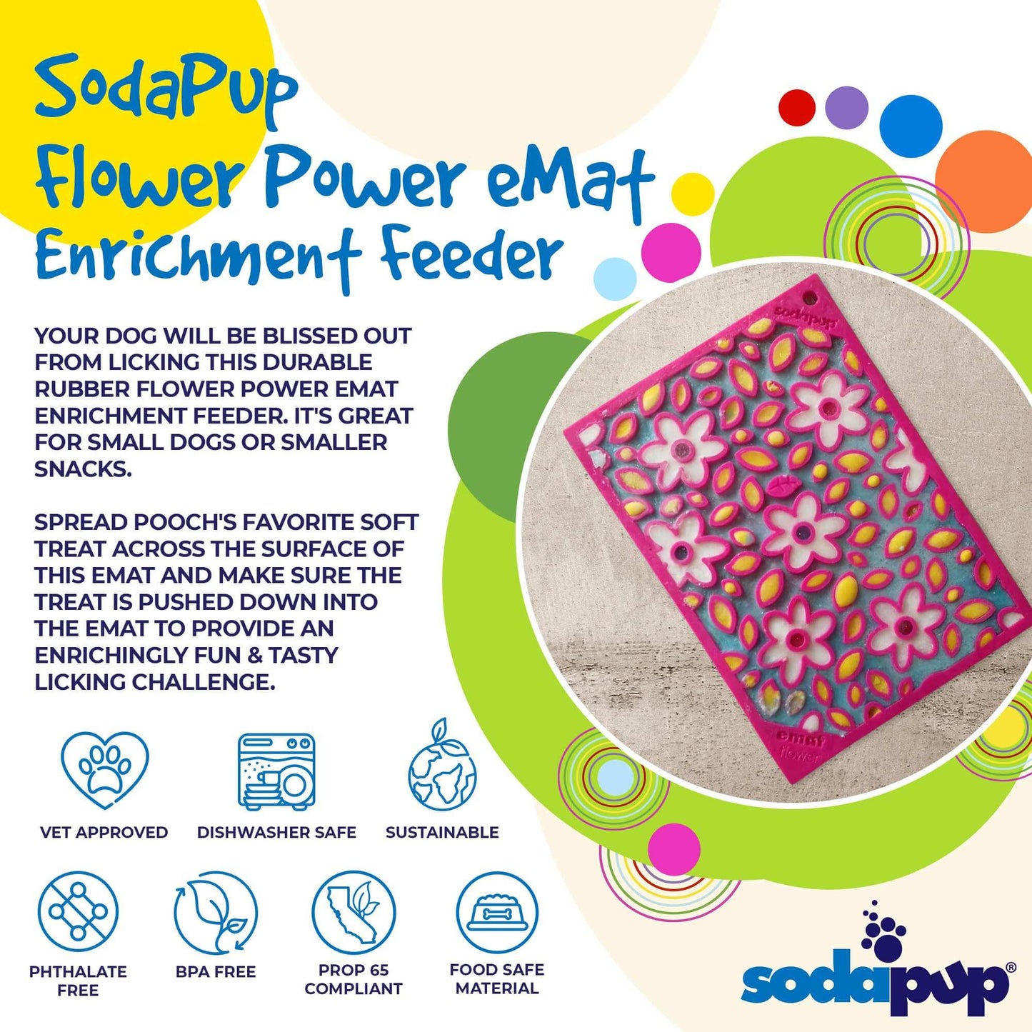 Flower Power eMat - Enrichment Lick Mat for Dogs & Cats | USA Made