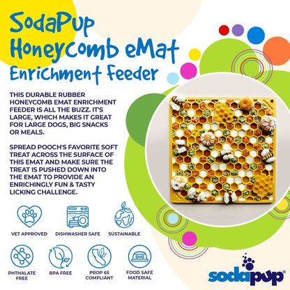 Honeycomb eMat enrichment lick mat for dogs and cats with textured hexagonal cells for anxiety relief and mental stimulation