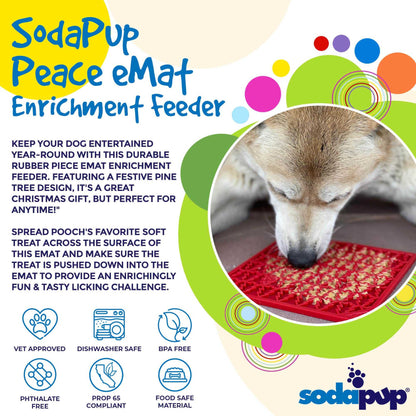 Peace Tree emat dog lick mat with festive red pine tree design for calming and enrichment by SodaPup