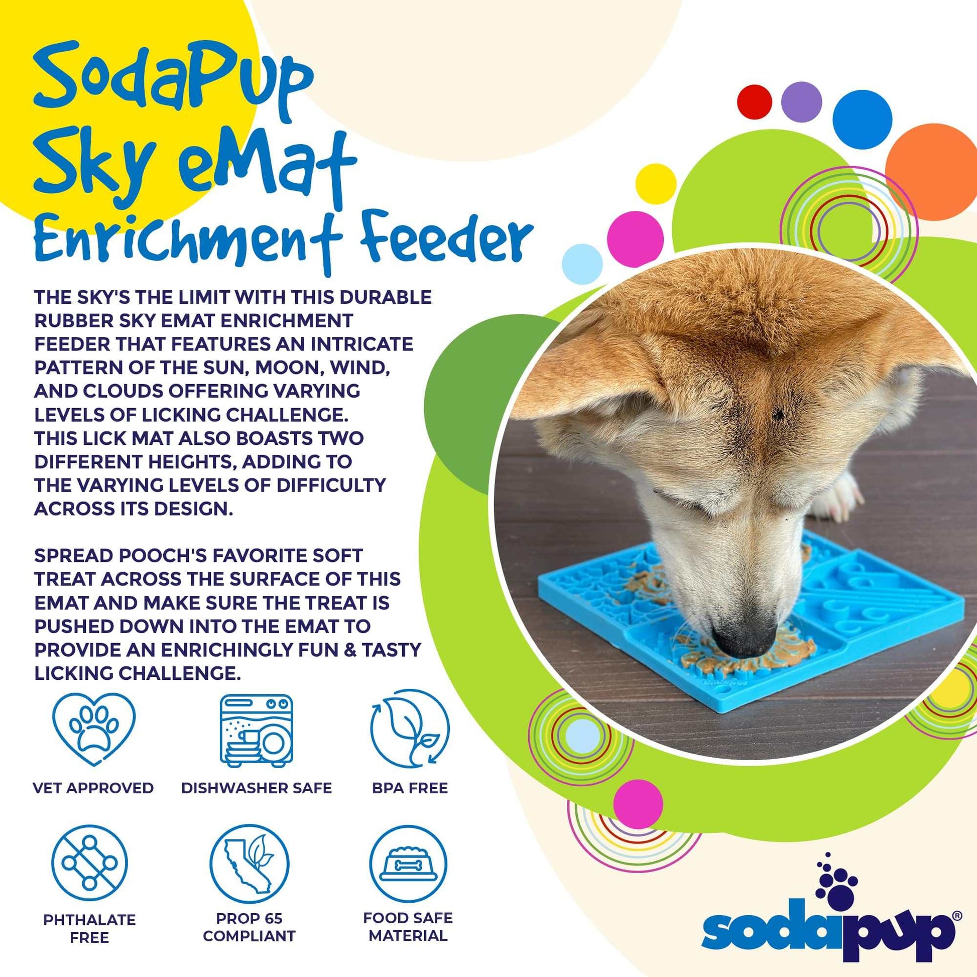 SodaPup Sky eMat  -enrichment feeder with celestial cloud and star pattern, durable BPA-free rubber lick mat for dogs.