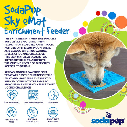 SodaPup Sky eMat  -enrichment feeder with celestial cloud and star pattern, durable BPA-free rubber lick mat for dogs.