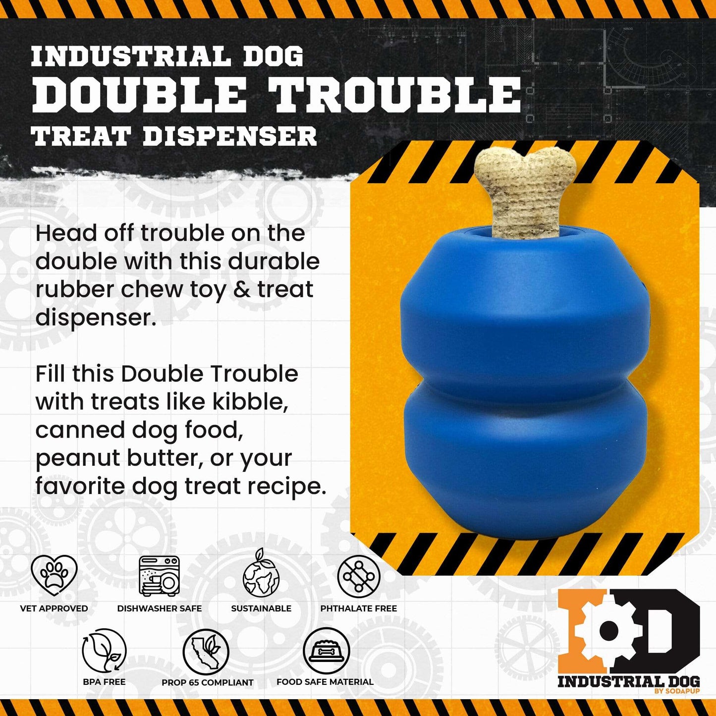 Double Trouble Durable Rubber Chew Toy - Tough Toy, Dispenser for Dogs
