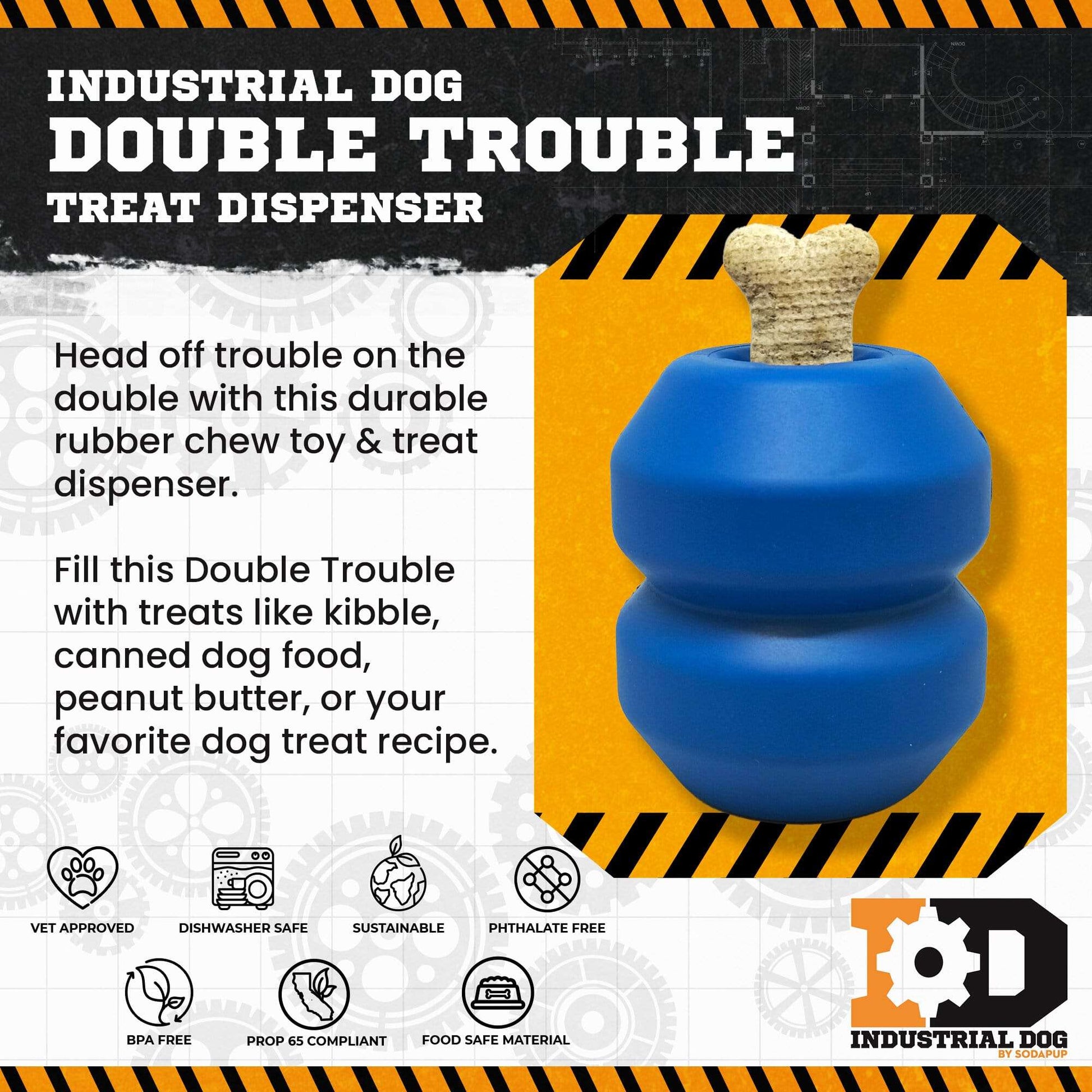 Double Trouble Durable Rubber Chew Toy - Tough Toy, Dispenser for Dogs