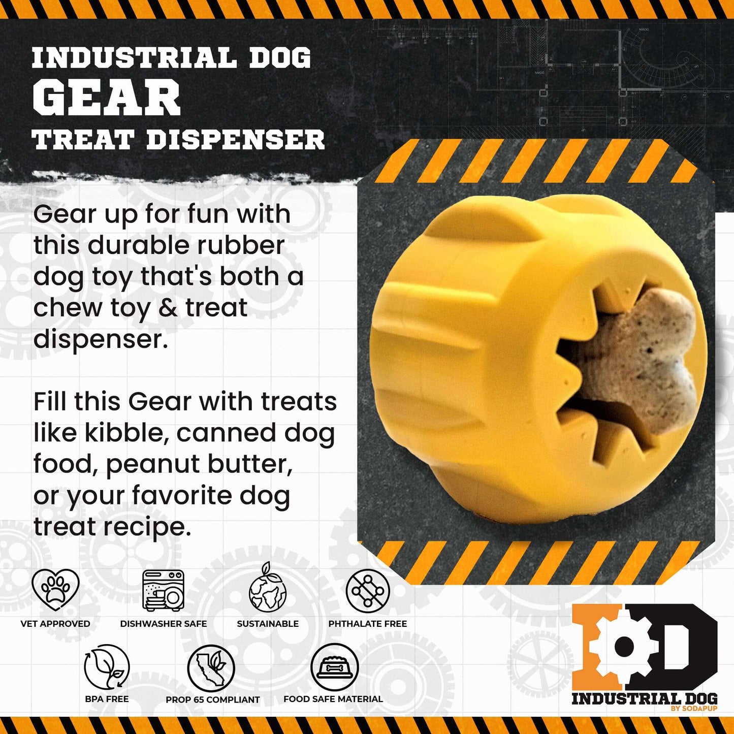 Gear eDispener Durable Rubber Treat Holder, USA Made Chew Toy for Dogs