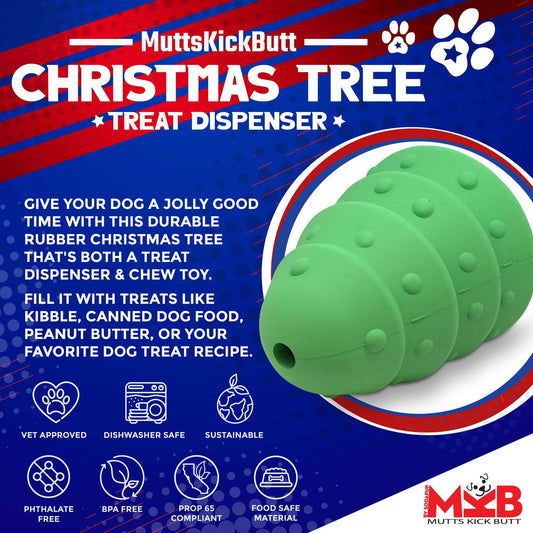 Green durable rubber Christmas Tree Toy dog chew and treat dispenser for power chewers