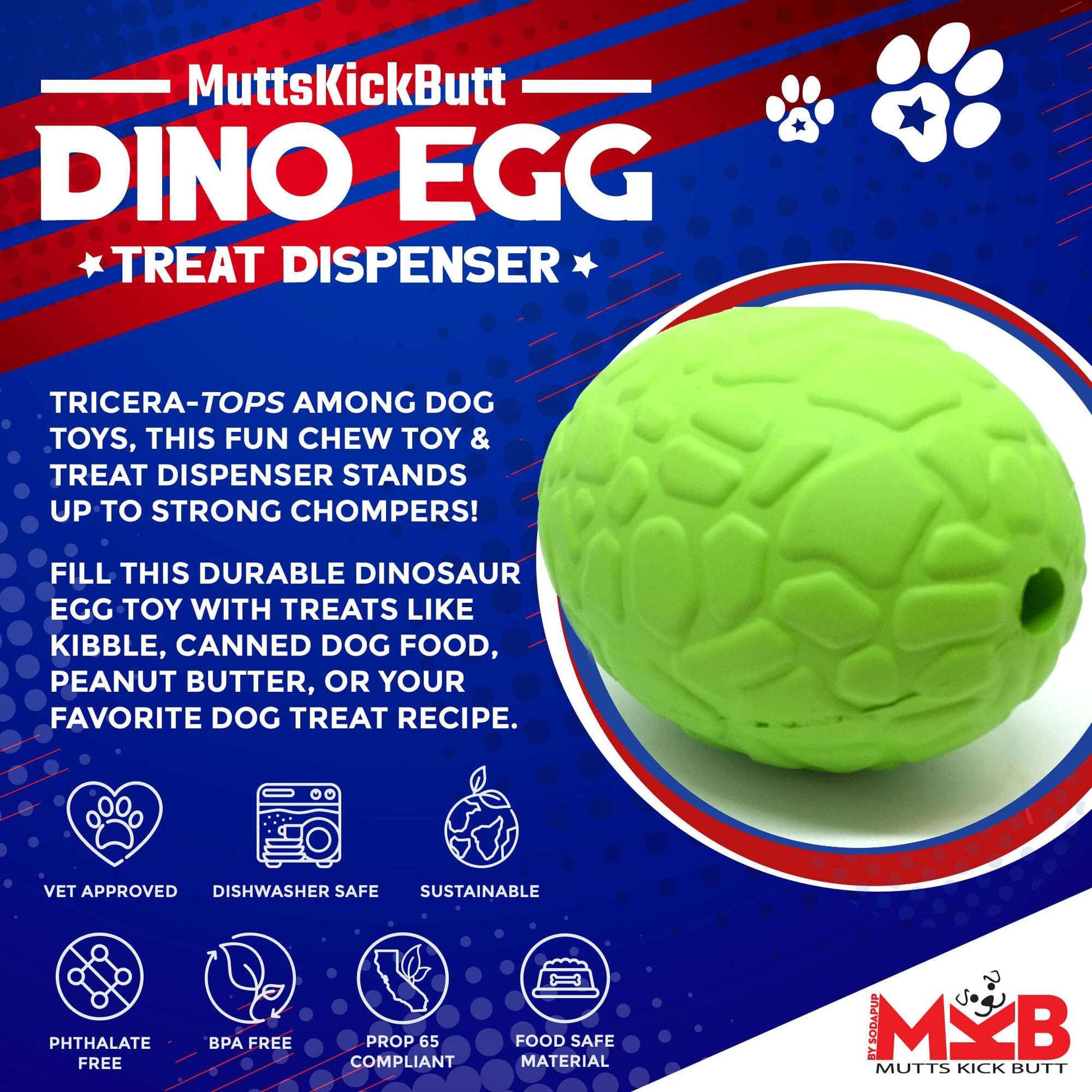 Dinosaur Egg eDispenser Durable Rubber Chew Toy and Treat Dispenser