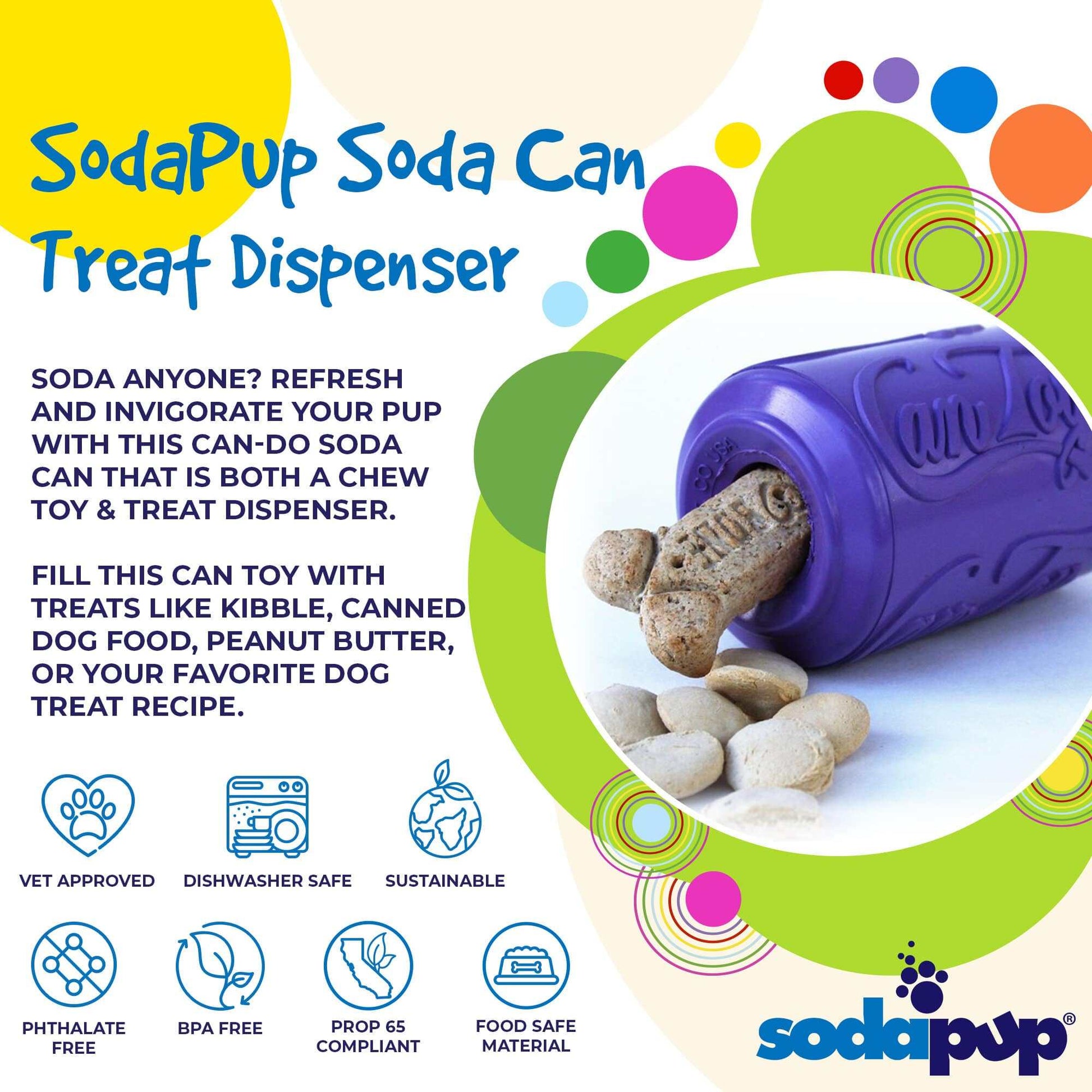 Can Toy eDispenser durable rubber chew toy and treat dispenser for dogs with kibble and peanut butter, vet approved and dishwasher safe