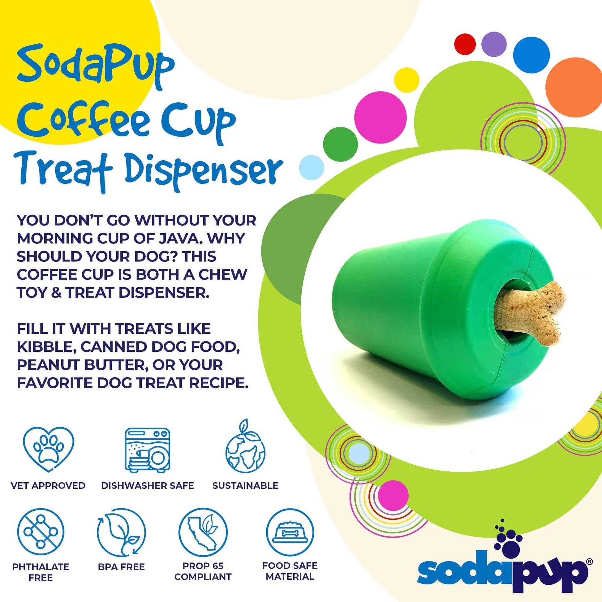 Coffee Cup eDispener Durable Rubber Chew Toy and Dog Treat Dispenser