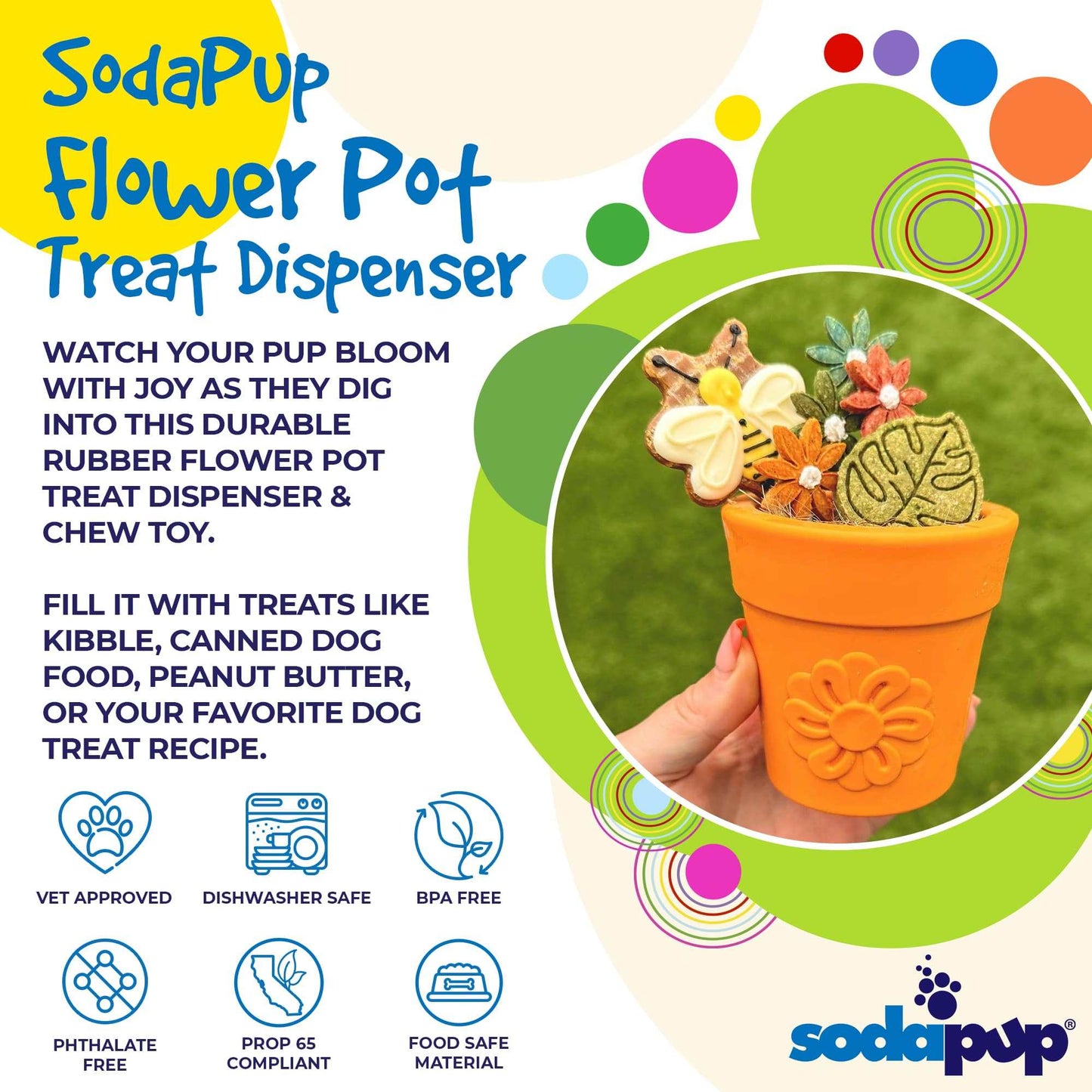 Large Flower Pot - Durable Dog Treat Dispenser Enrichment Toy -SodaPup