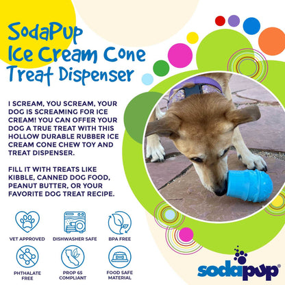 Dog playing with SodaPup Ice Cream Cone durable rubber chew toy and treat dispenser