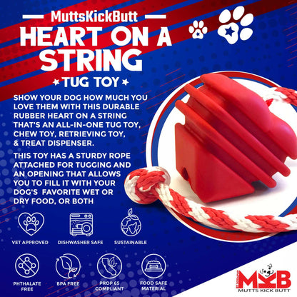 Large Rubber Heart on a String Toy - Durable Dog Chew & Fetch Ball
