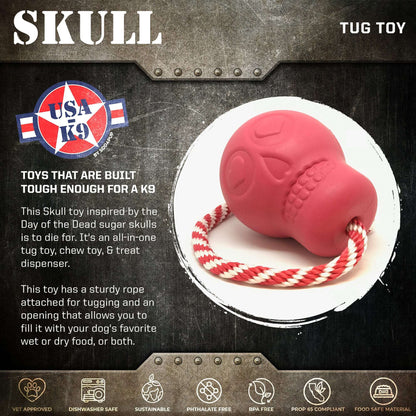 USA-K9 Skull Durable Rubber Chew Toy for Heavy Chewers Treat Dispenser