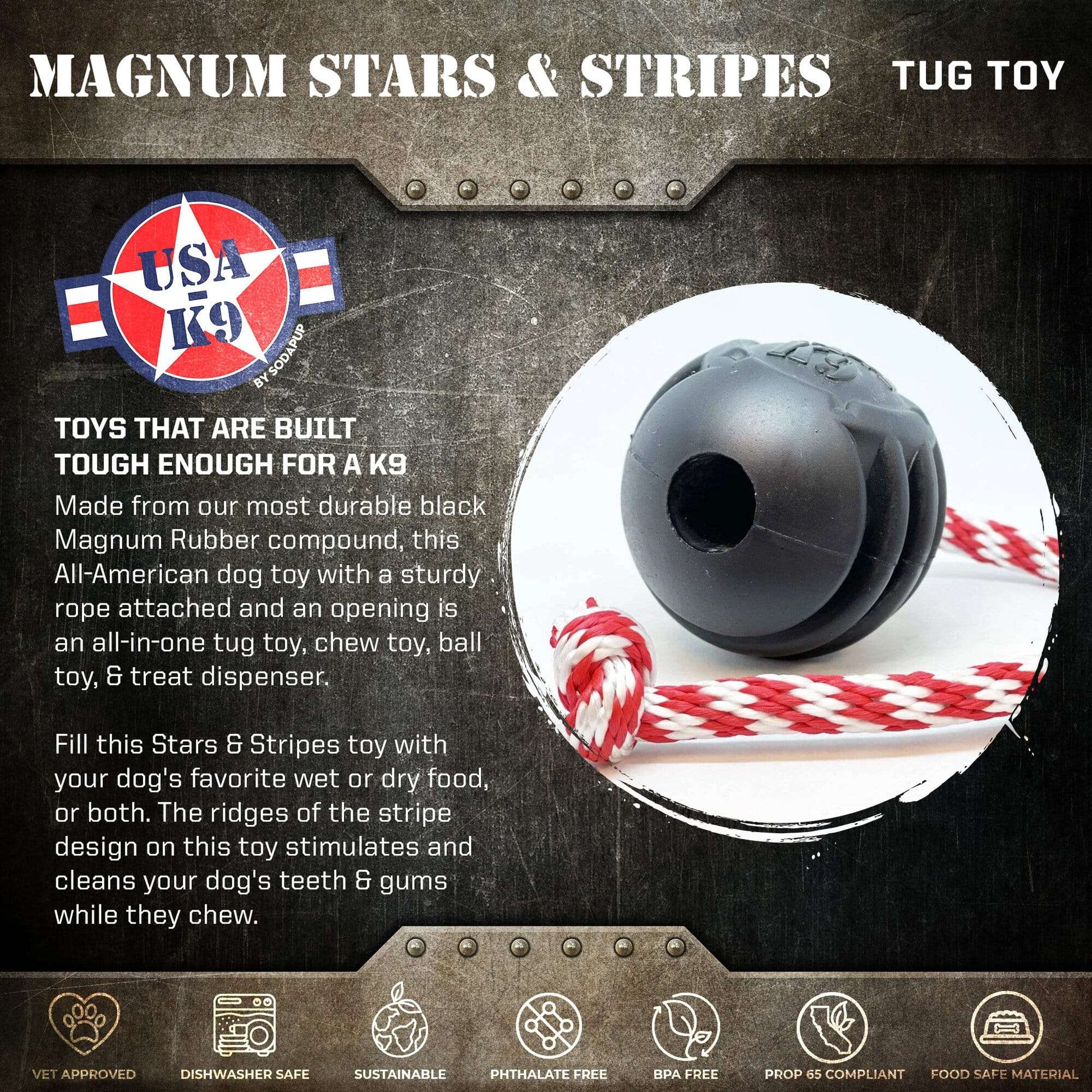 USA-K9 Magnum Black Stars and Stripes Rubber Chew Toy, Power Chewers