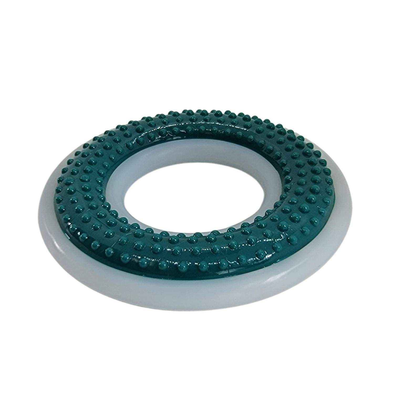 TPR and Nylon Dental Chew Ring Toy for Dogs with textured surface for plaque removal and gum stimulation, durable and ideal for aggressive chewers, 4-inch diameter