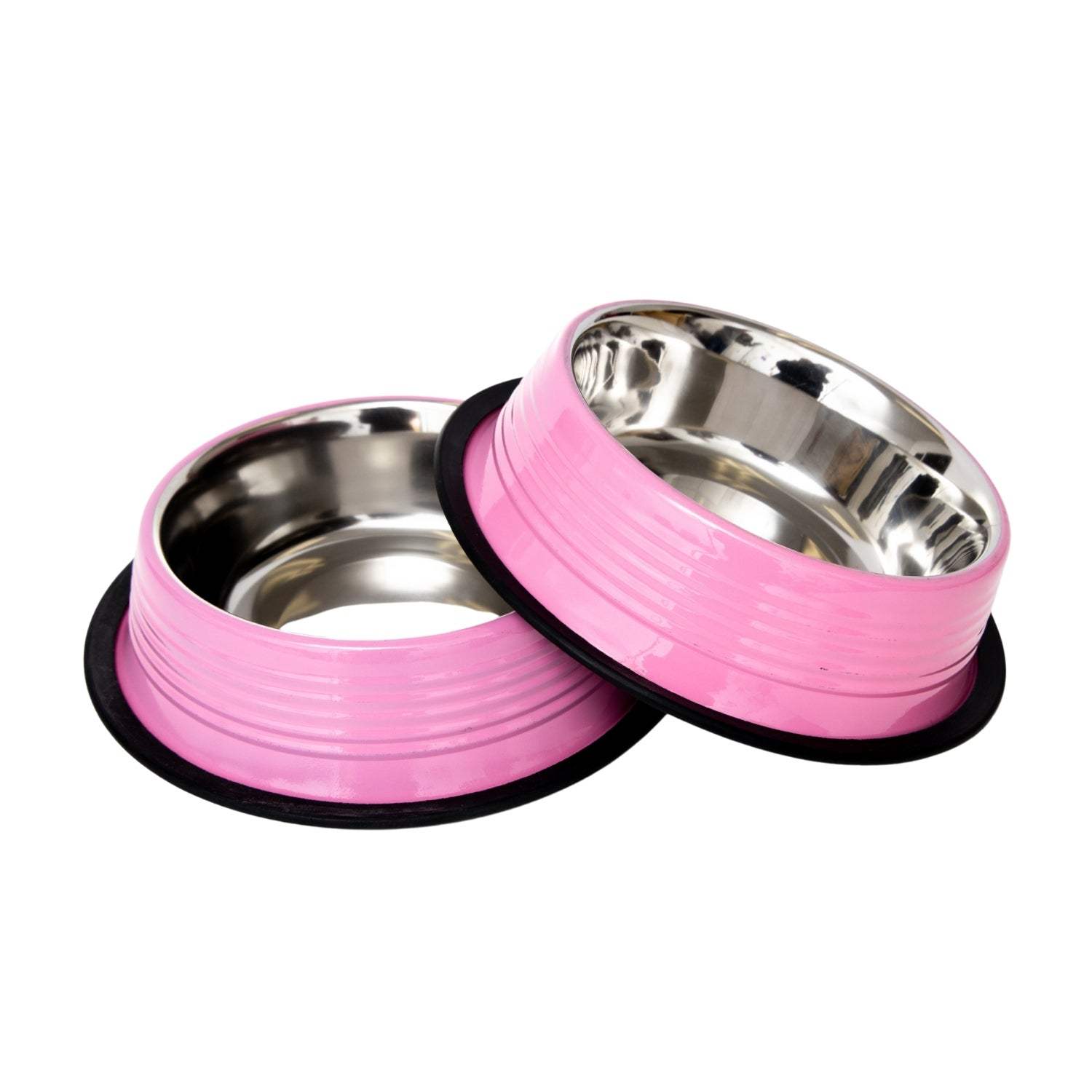 Country Living Set of 2 Ribbed Non-Slip Pet Bowls –Stylish Pink Design