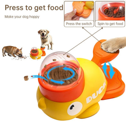 Yellow intelligent cartoon dog automatic feeder with large capacity and pet-pressing function