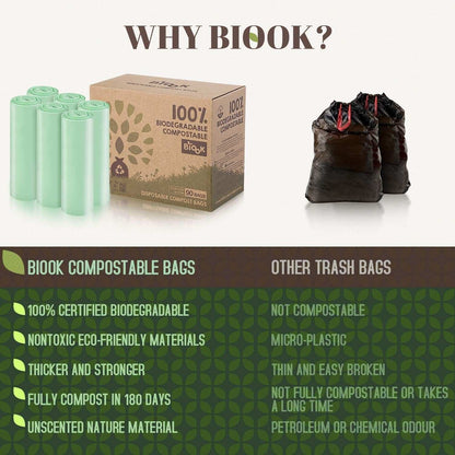 BIOOK Compostable Dog Poop Bags eco-friendly leak-proof certified biodegradable dog waste bags