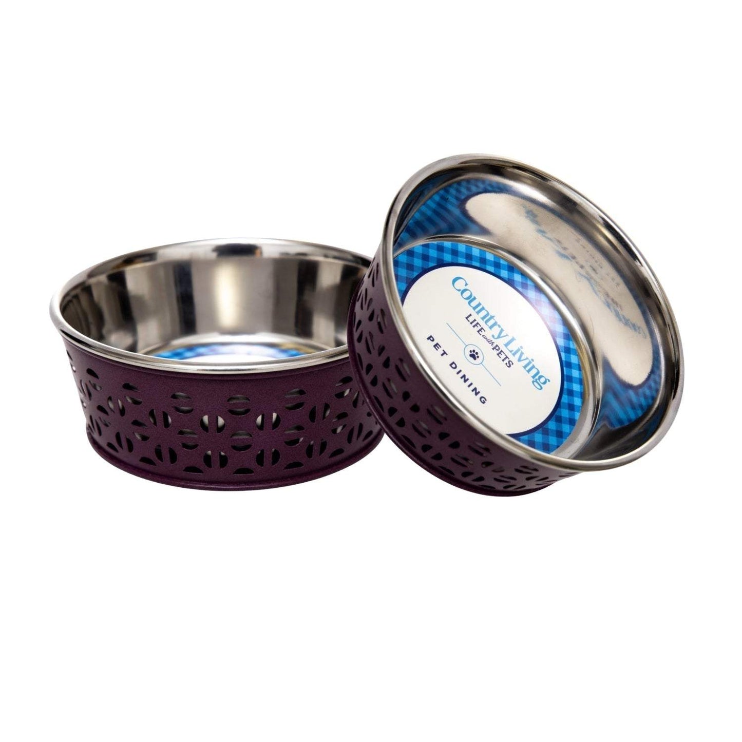 Country Living Set of 2 Stainless Steel Dog Bowls – Farmhouse Style