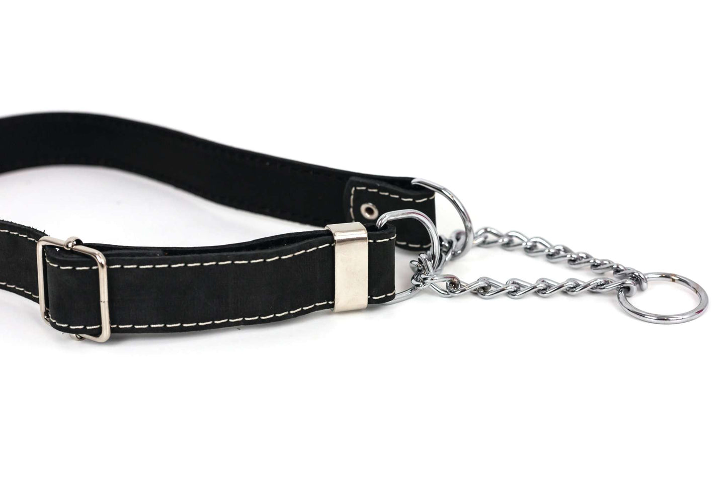 Martingale Midnight Black Leather Dog Collar - Durable and Stylish