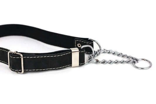 Martingale Midnight Black Leather Dog Collar - Durable and Stylish