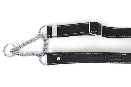 Martingale Midnight Black Leather Dog Collar - Durable and Stylish
