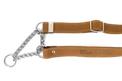 Martingale Khaki Leather Dog Collar - Durable, Stylish European Design