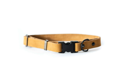 Sport Style Khaki Leather Dog Collar with black quick-release buckle and durable full-grain American leather