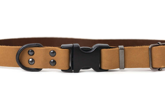 Sport Style Khaki Leather Dog Collar - Durable & Stylish | Active Dogs