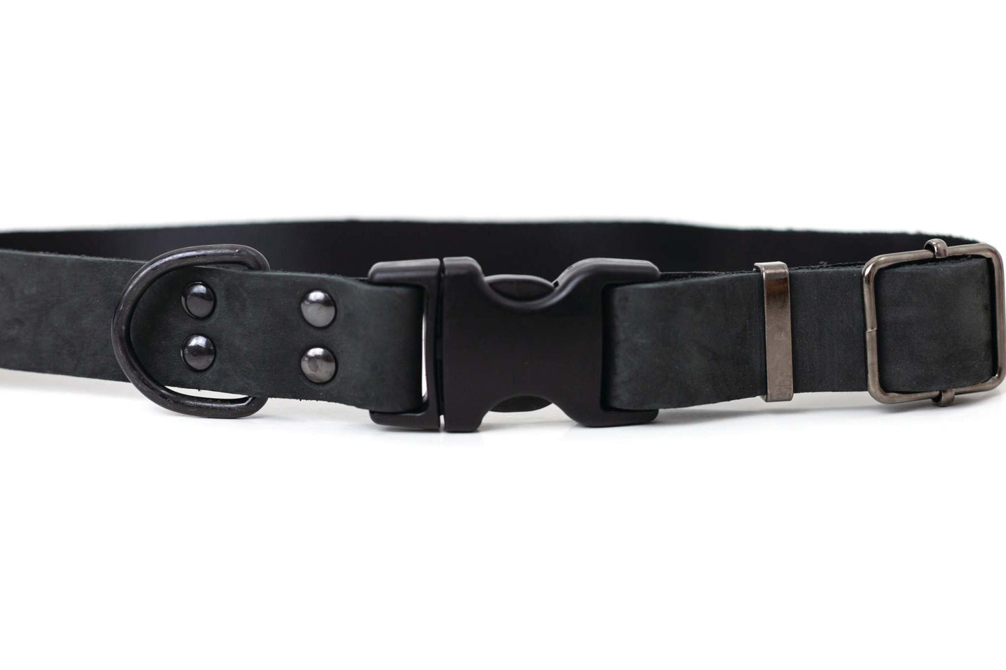 Sport Style Midnight Black Leather Dog Collar | Durable & Comfortable