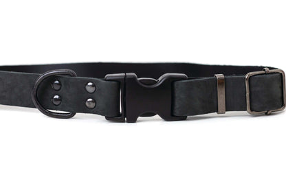 Sport Style Midnight Black Leather Dog Collar | Durable & Comfortable