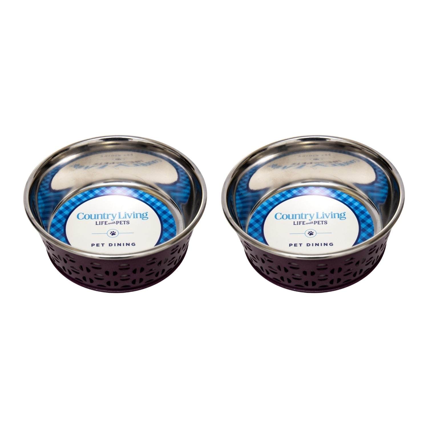 Country Living Set of 2 Stainless Steel Dog Bowls – Farmhouse Style