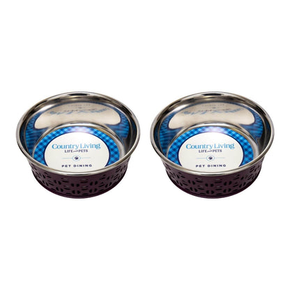 Country Living Set of 2 Stainless Steel Dog Bowls – Farmhouse Style