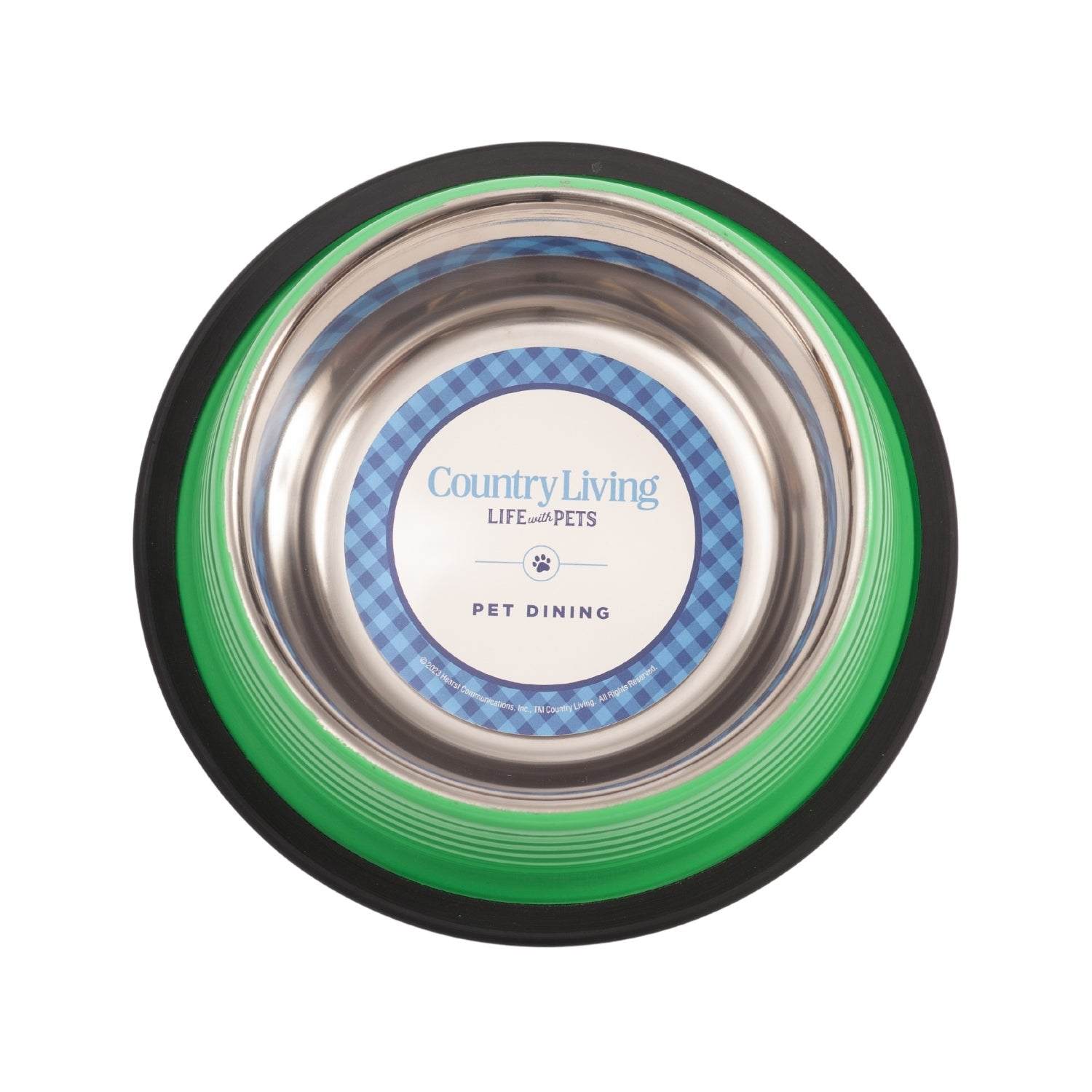 Set of 2 Irish Green Ribbed Non-Slip Pet Bowls with stainless steel interior and rubberized base ring