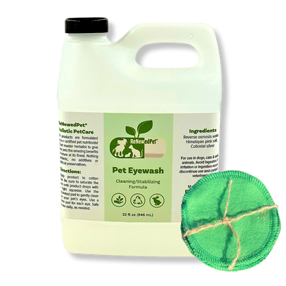 Natural pet eyewash with Himalayan pink salt and colloidal silver for soothing eye cleaning and protection