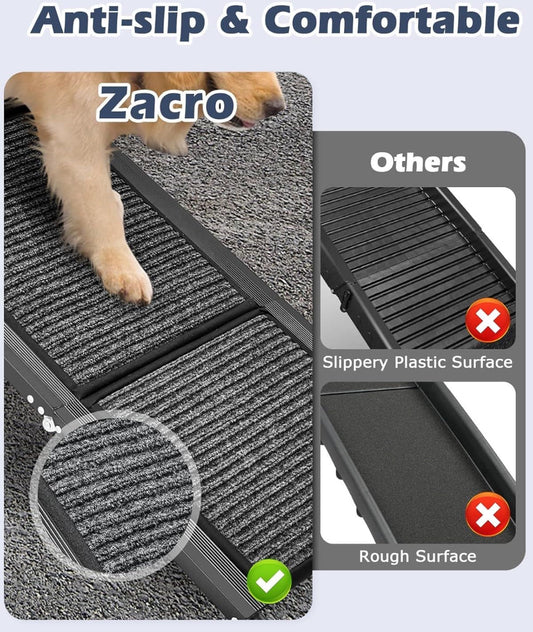 Open Box Petbank 62" Dog Ramp for Car, Foldable Large Dog Car Ramp with Anti-Slip Rug Surface, 17" Wide Dog Ramp Steps for Large Medium Small Dogs, Up