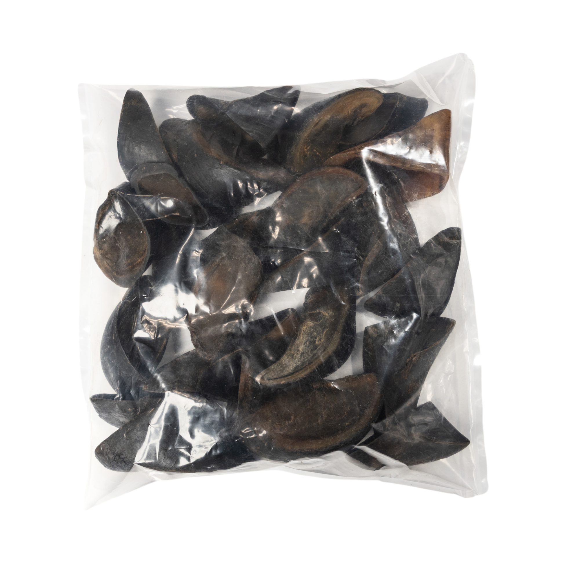 All-Natural Cow Hooves dog chews in clear resealable bag, natural dental treats for dogs, 25-piece pack