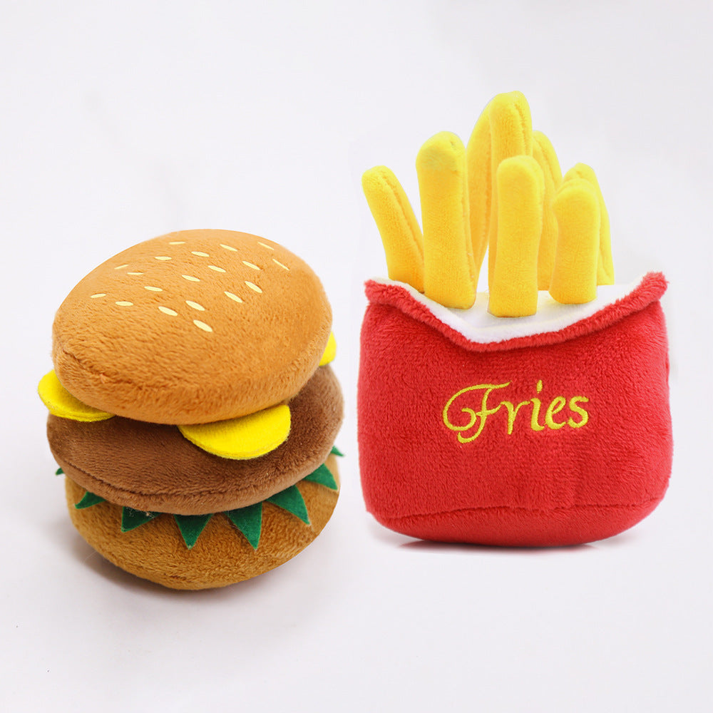 Cute Cat Plush Sound Toy - Adorable Cat Toy with French Fries and Hamburger for Small and Medium Dogs and Teddy Bears
