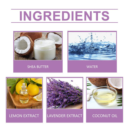 Pet lavender shampoo ingredients with shea butter, water, lemon extract, lavender extract, and coconut oil for pets